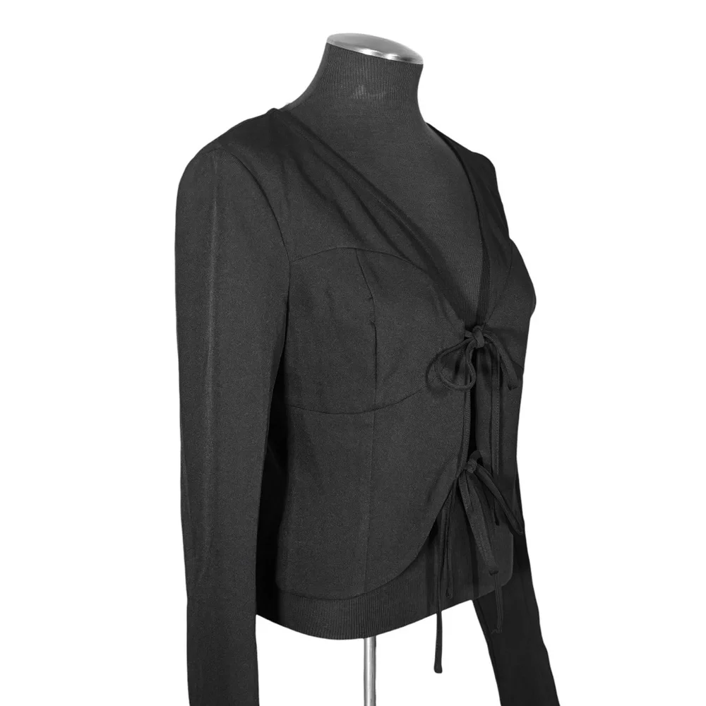 Fashion Nova - Kataya Tie Front Long Sleeve Black Top – Medium – NWT - Picture 4 of 12